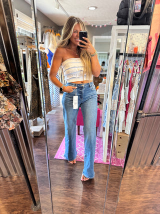 Risen High Rise Wide Leg Jeans