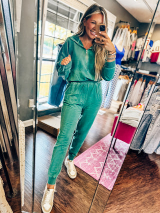 Oh So Comfy Teal Jumpsuit
