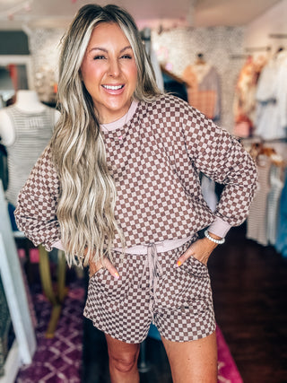 Too Cool Mocha Checkerboard Top and Shorts Set