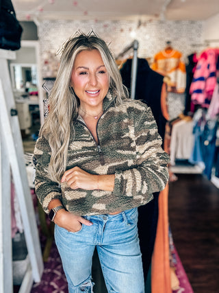 Stevie’s Camo Teddy Quarter Zip Pullover