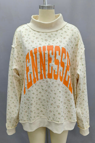 PREORDER ‘TENNESSEE & TN' Reversible Mock Neck Floral Print Sweatshirt-Cream