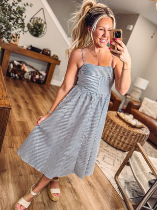 A Charming Striped Midi Dress-Navy