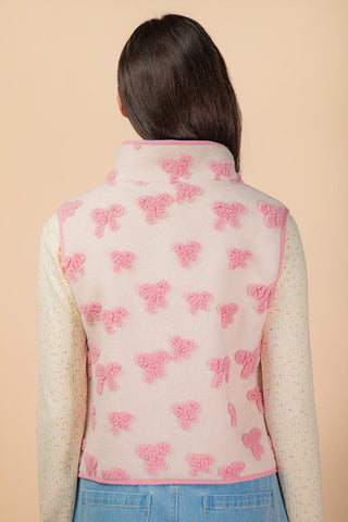 Pink Textured Bow & Floral Printed Vest