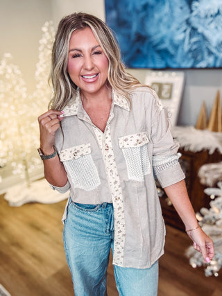 DOORBUSTER Floral Printed Twill Contrast Detail Stripe Shacket