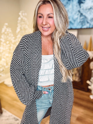 Pop of Pattern Herringbone Sweater Cardigan