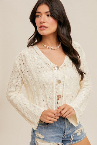 Delicate Touch Loose Knit Cream Cardigan Sweater