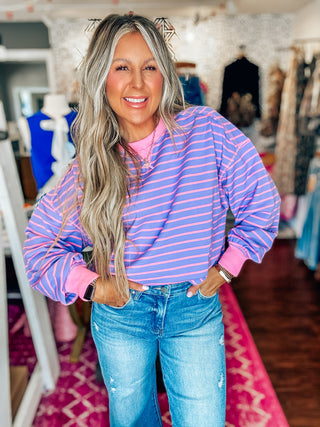 Stripe Comfy Casual Oversized Knit Top-Lavender/Pink