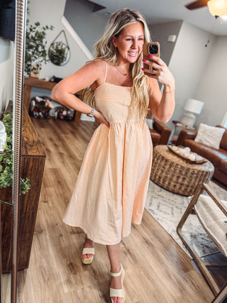 A Charming Striped Midi Dress-Orange