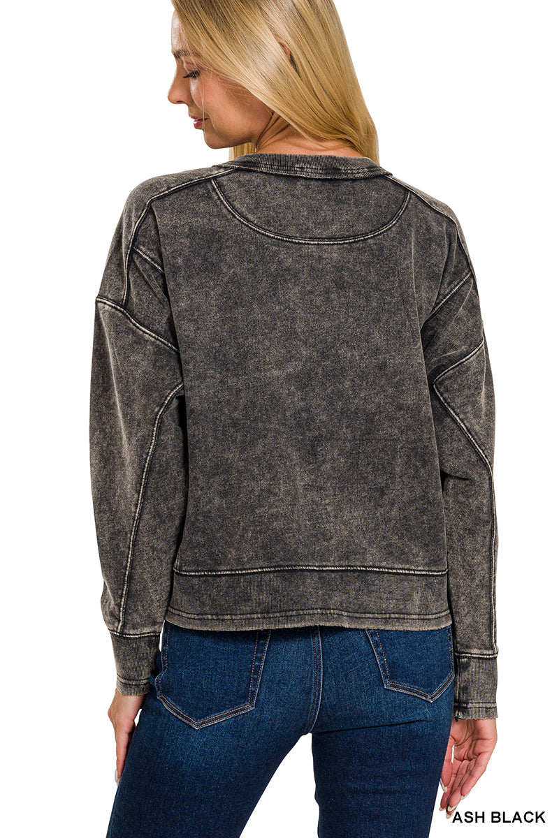French Terry Ash Black Acid Wash Pullover