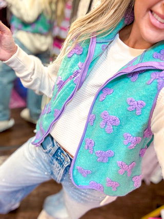 Mint Textured Bow Printed Vest