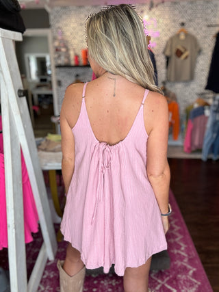 Staying Chic Pleated Woven Pink Romper