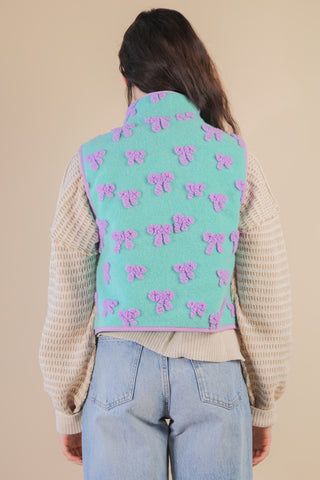 Mint Textured Bow Printed Vest