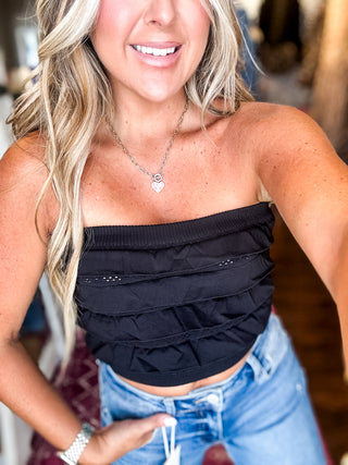 Must Have Layered Ruffled Tube Top, Black