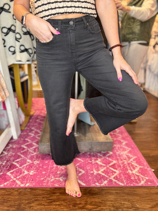 Oh So Sleek High Rise Washed Black Cropped Denim Jeans