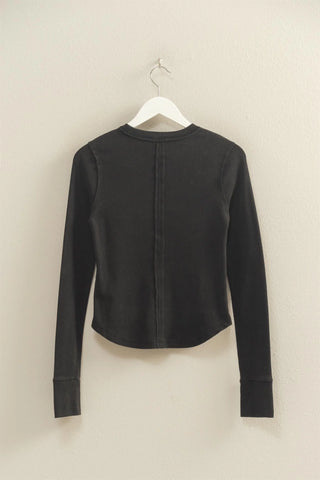 Mineral Wash Fitted Ribbed Top Black