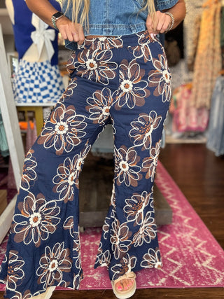 Strut Your Stuff Navy Floral Embroidered Palazzo Pants
