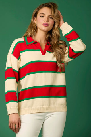 Christmas Casual Red and Green Stripe Top