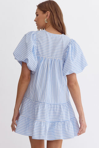 Oh So Playful Blue And White Stripe Mini Dress
