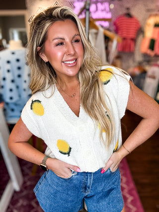 Lemon Graphic Summer Knit Sweater
