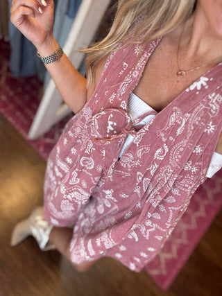 Dusty Rose Paisley Lace-Up Romper