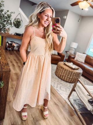 A Charming Striped Midi Dress-Orange