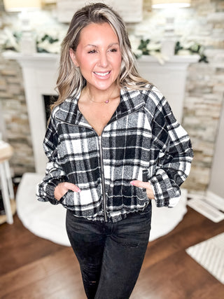 Plenty Of Compliments Black Plaid Zip Up Jacket