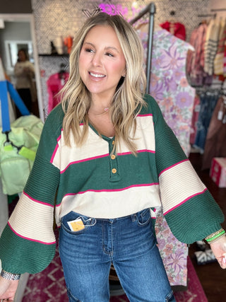 Cozy And Stylish Jade Stripe Pullover Sweater