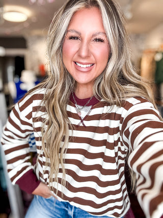Give Me Comfort Brown/Cream Stripe Sweatshirt