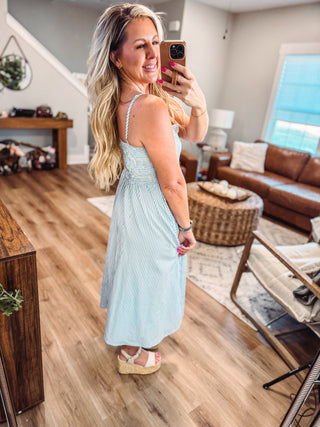 A Charming Striped Midi Dress-Blue