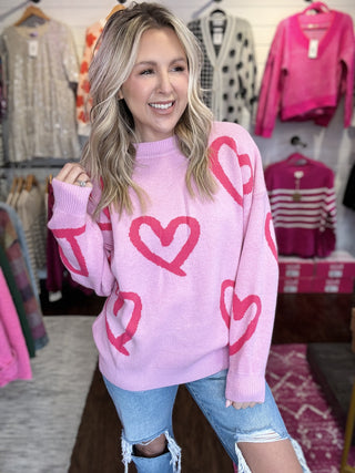 Fall In Love Pink And Hot Pink Heart Sweater