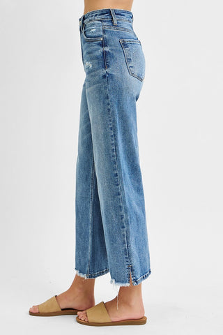 Risen High Rise Wide Leg Crop Fray Hem Jean