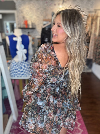 Equinox Blossoms Floral Organza Romper Dress