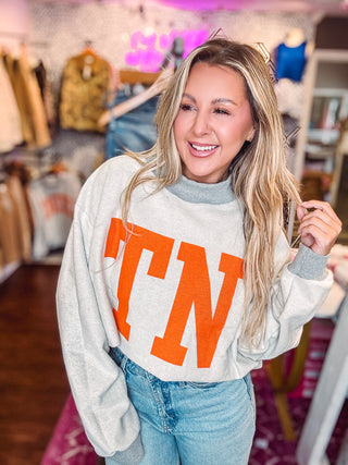 ‘TENNESSEE & TN' Reversible Mock Neck Floral Print Sweatshirt-Grey