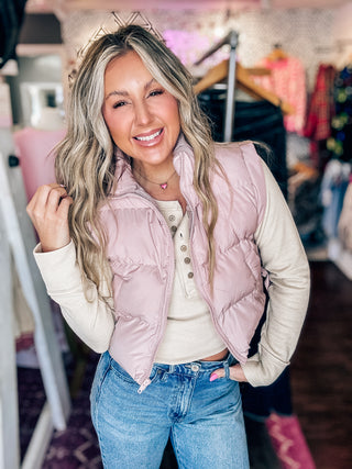 Blush Side Bow Tie Crop Puffer Vest