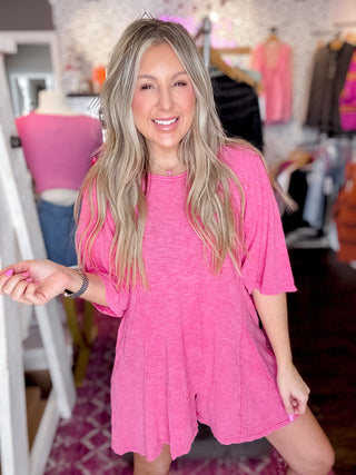 Mineral Washed Oversized Pink Knit Comfy Romper