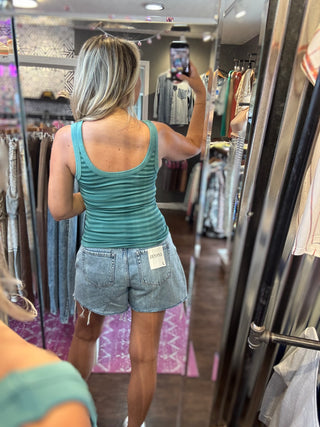 The Daily Stripe Tank Top-Dusty Teal