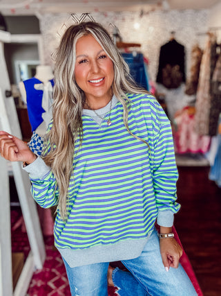 Stripe Comfy Casual Oversized Knit Top-Green/Blue