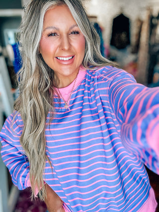 Stripe Comfy Casual Oversized Knit Top-Lavender/Pink