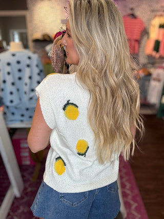 Lemon Graphic Summer Knit Sweater