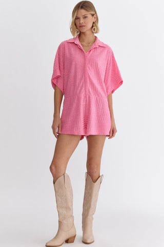 Don’t Shy Away Pink Textured Romper