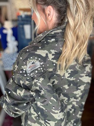 Country Side Camo Rhinestone Denim Shacket