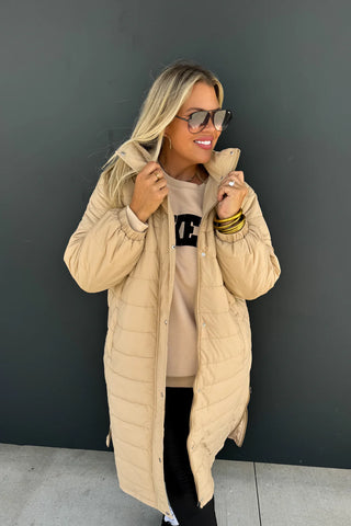 Lennon Long Tan Puffer Jacket