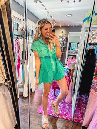 Being Playful Green Button Down Romper