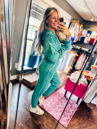 Oh So Comfy Teal Jumpsuit