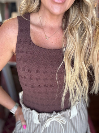 Double Layered Lace Tank-Mocha