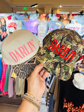 PREORDER Darlin' (red font) Real Camo Canvas Trucker Hat
