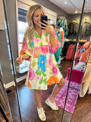 Fun And Flirty Ivory Floral Dress