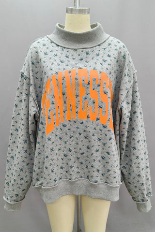 PREORDER ‘TENNESSEE & TN' Reversible Mock Neck Floral Print Sweatshirt-Grey