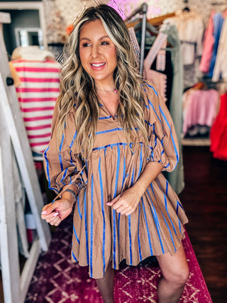 On My Heart Mocha Brown Striped Babydoll Dress