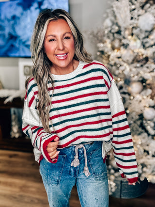 Here For Christmas Slouchy Sweater Ivory/Red/Green